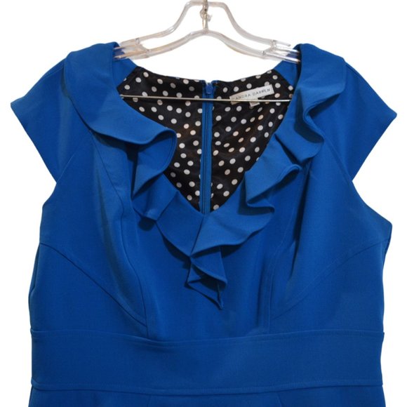 SANDRA DARREN Green Blue Deep V-Neck Ruffles Sleeveless Cocktail Dress 12 - Picture 3 of 7